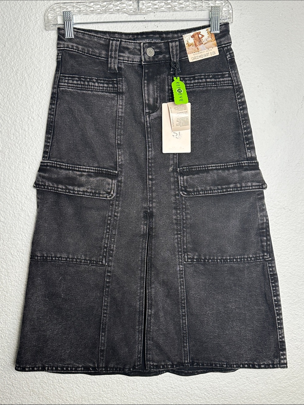 NEW Cargo Midi Skirt Coastal Cowgirl Rodeo Western Black Wash Womens Size 24